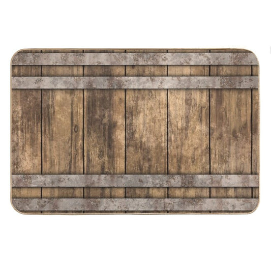 Rustic Wooden Barrel Barnhouse Planks Background Bath Mat