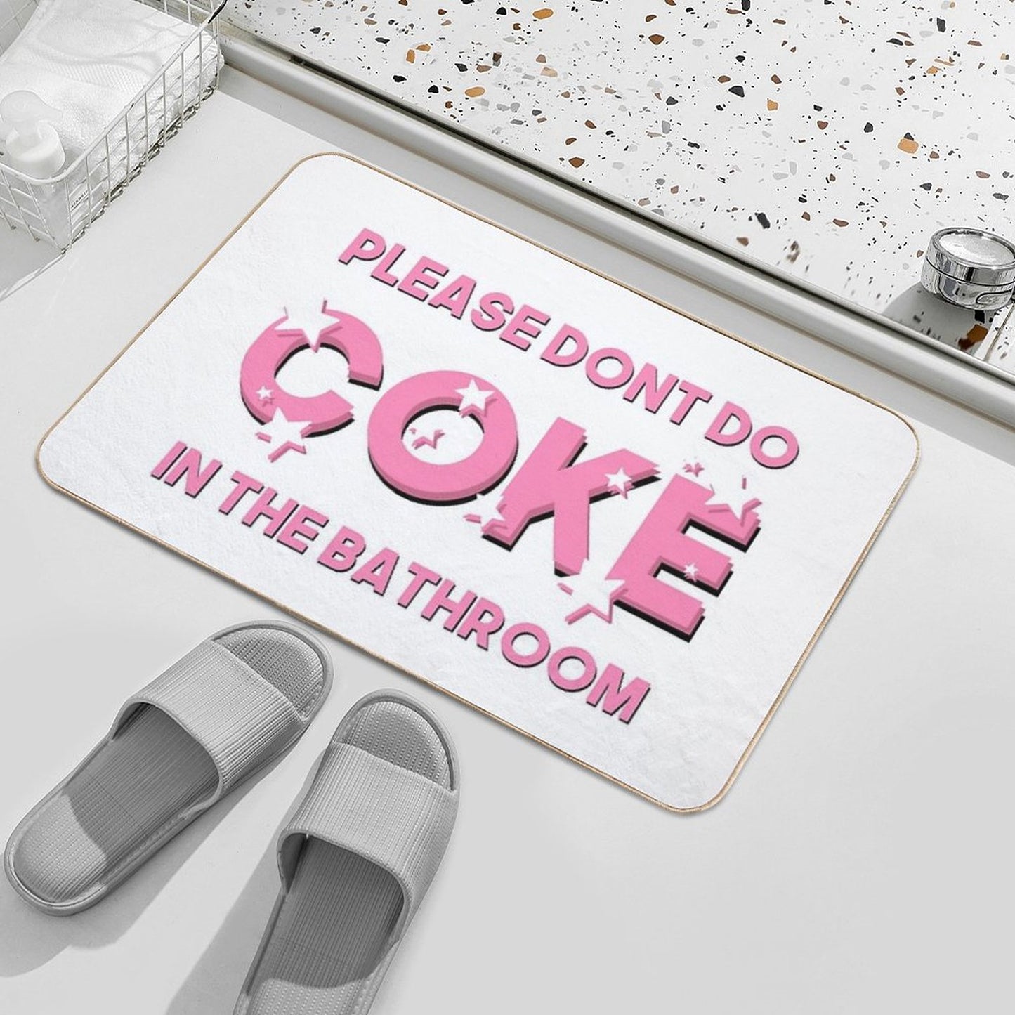 Please Don’t Do Coke In The Bathroom  Funny, Sarcastic Bathroom Decor  Sparkly Pink Bath Mat