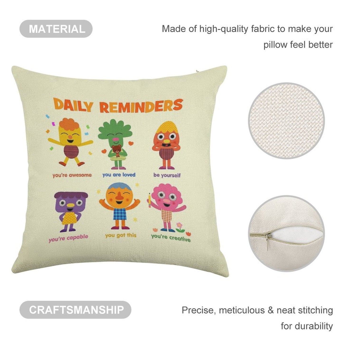 Noodle & Pals  Daily Reminders Linen Throw Pillow Cover