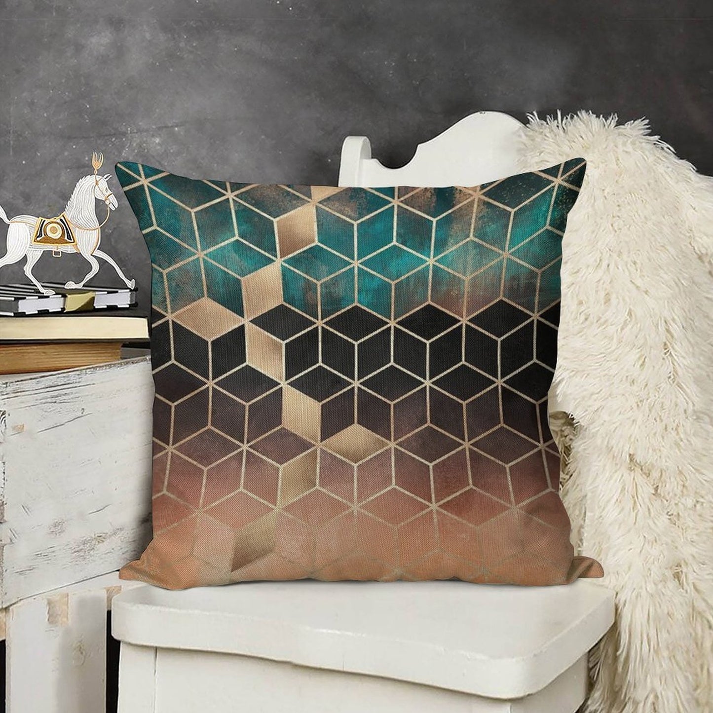 Ombre Dream Cubes Linen Throw Pillow Cover