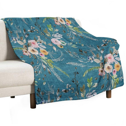 La Boheme Teal Floral Throw Blanket