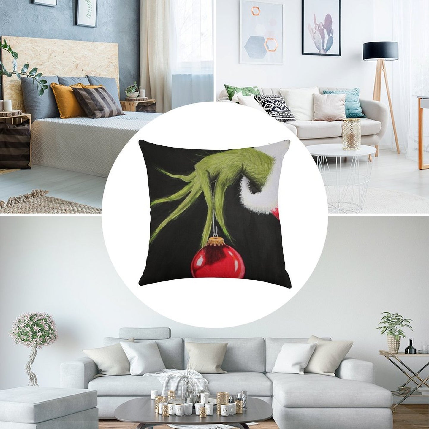 Who Stole Christmas Linen Throw Pillow Cover
