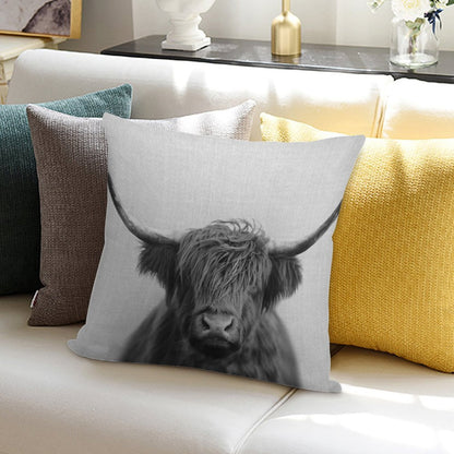 Highland Cow - Black & White Soft Ultra-Soft Texture Throw Pillow