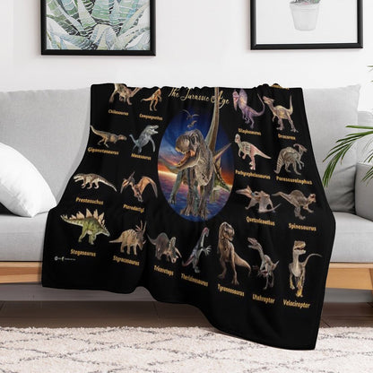 Dinosaurs The Jurassic Age (Black Background) Throw Blanket