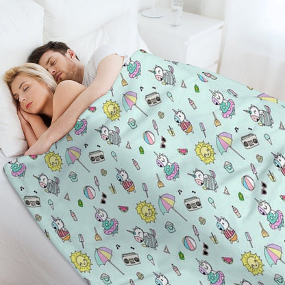 Summer Unicorn Pool Party Throw Blanket