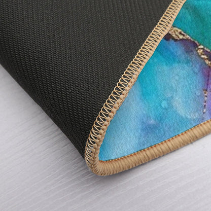 Abstract Faux Marble Mermaid Gemstone With Gold Glitter Bath Mat