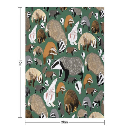 Eurasian Badgers Pattern Green Throw Blanket