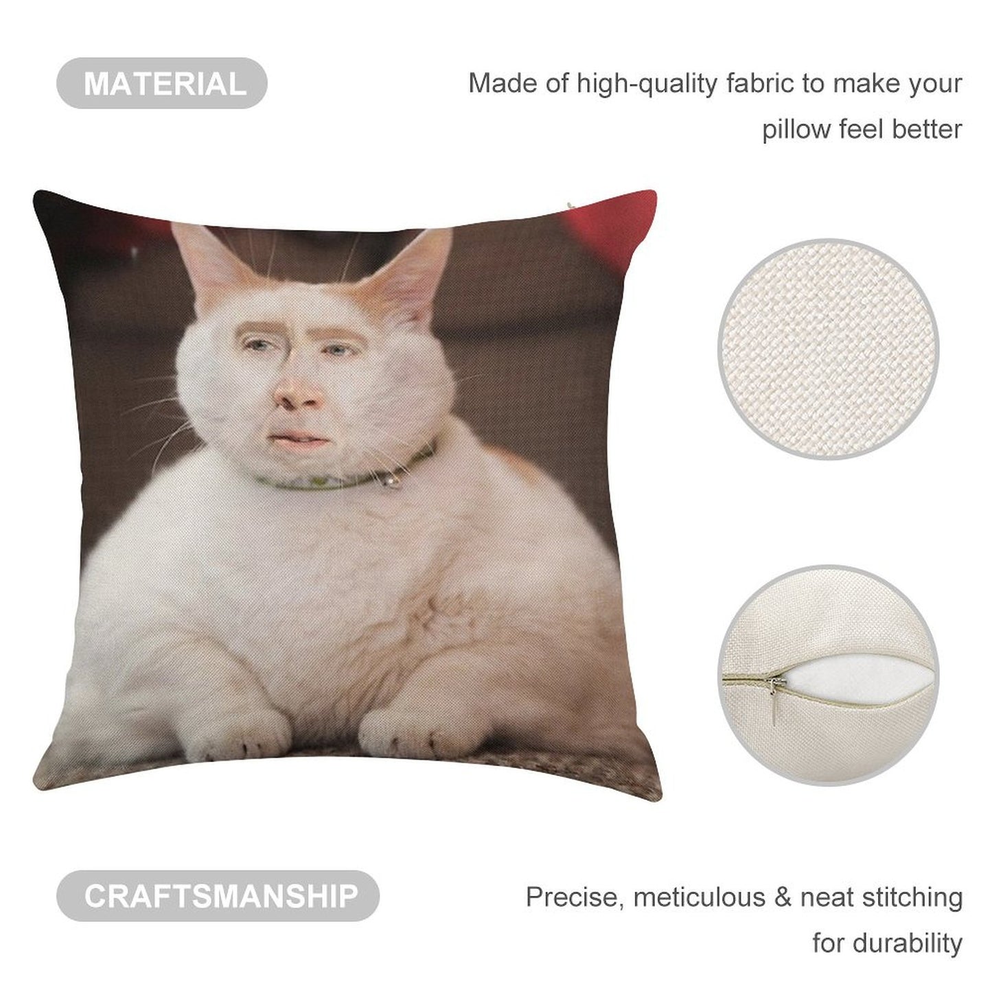 Nicolas Cage Cat Linen Throw Pillow Cover