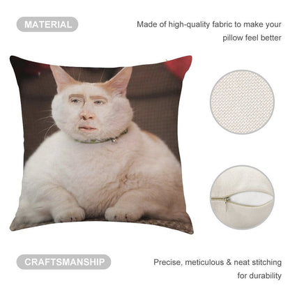 Nicolas Cage Cat Linen Throw Pillow Cover