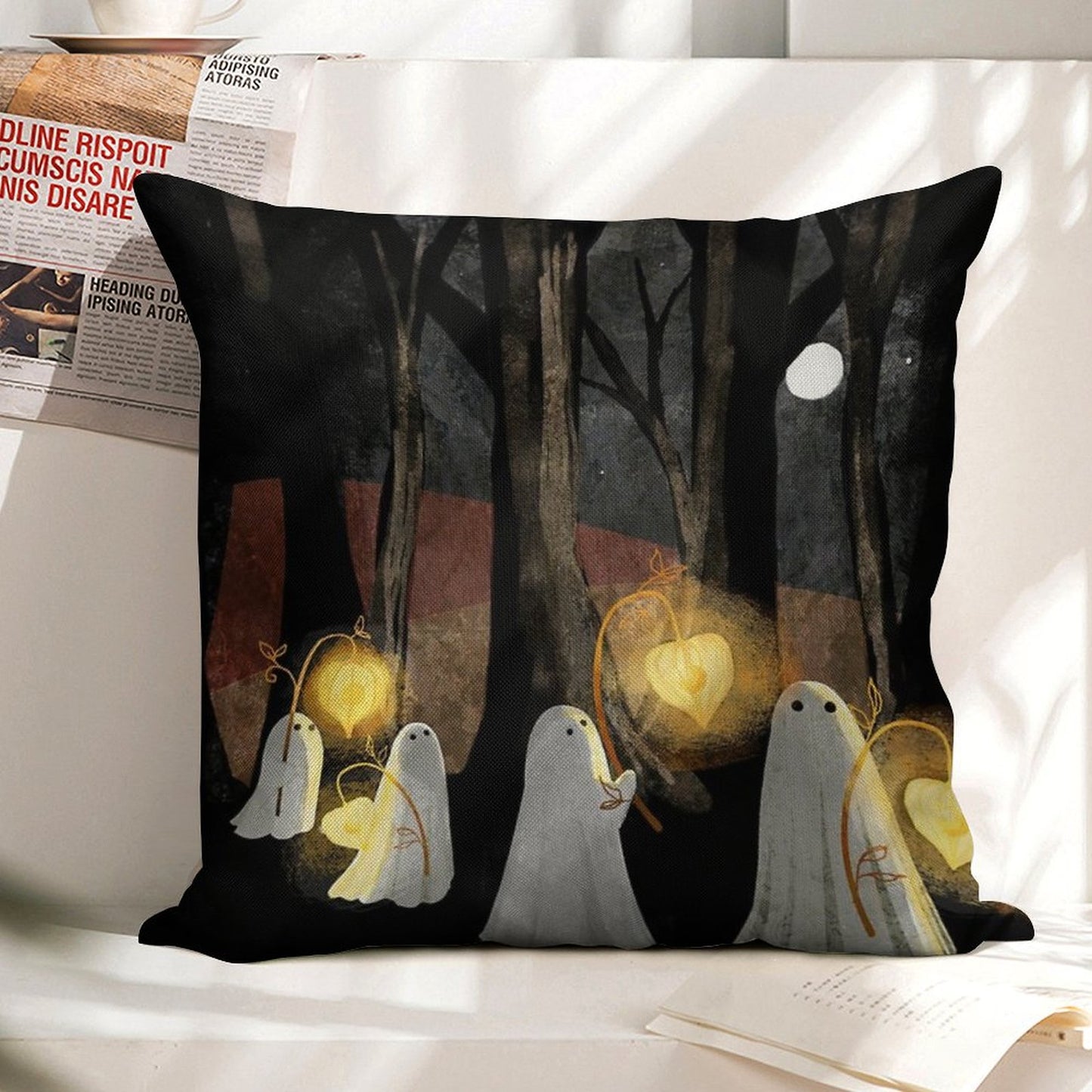 Ghost Parade Linen Throw Pillow Cover