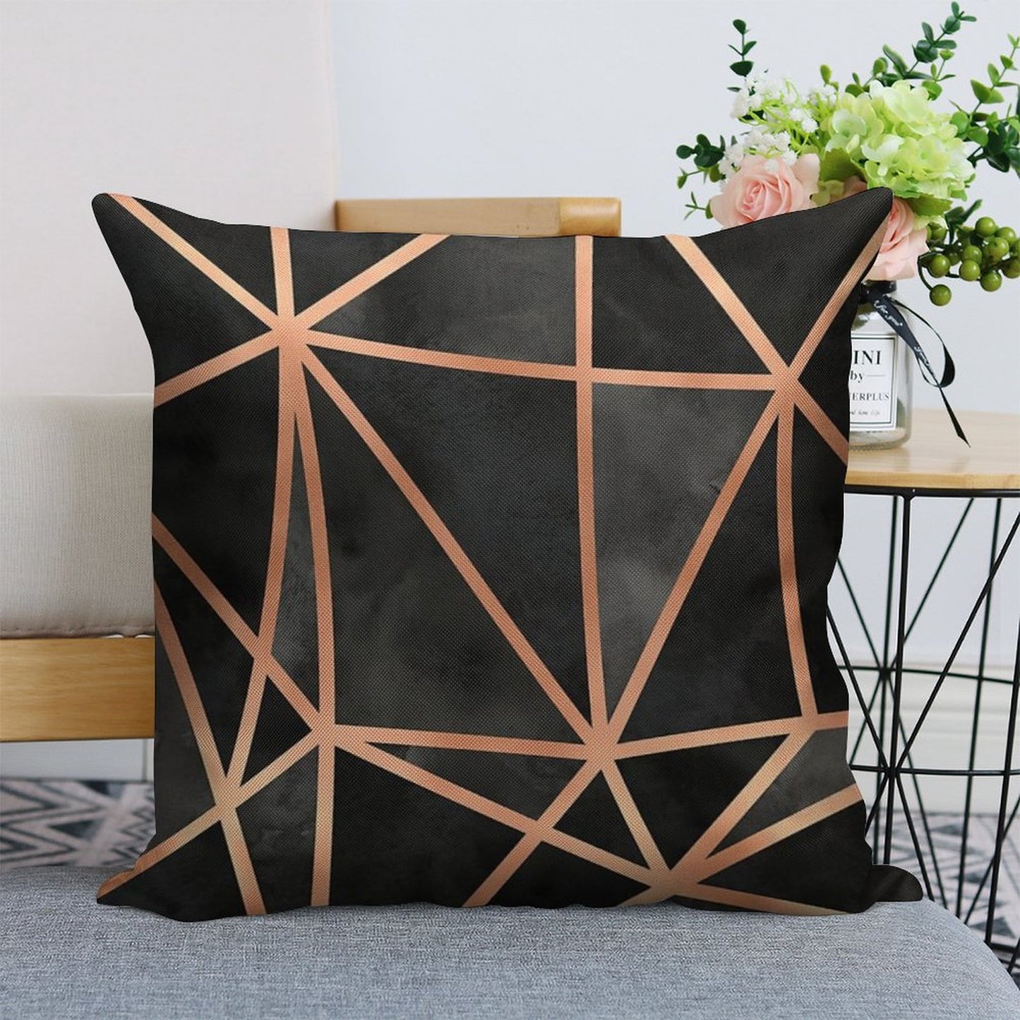 Black And Copper Geo Linen Throw Pillow Cover