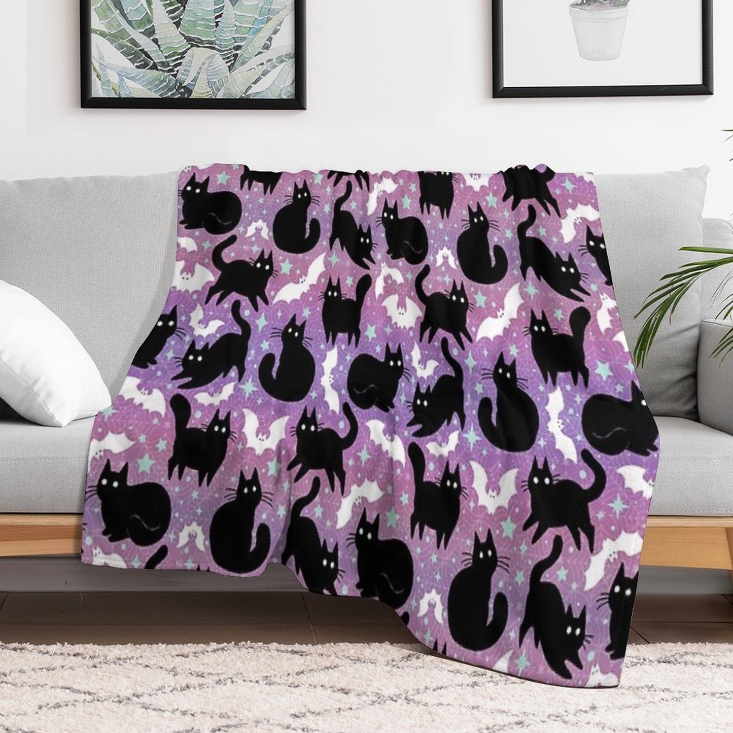Pastel Halloween with Black Cats Throw Blanket