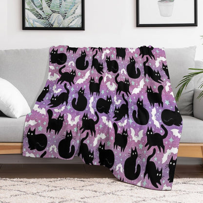 Pastel Halloween with Black Cats Throw Blanket