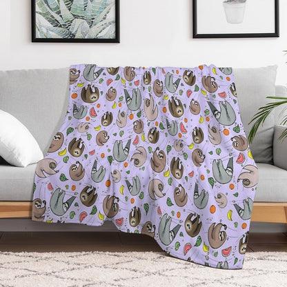 Sloths in Purple Throw Blanket