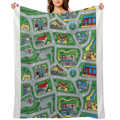 Car City Carpet Road Rug 90s Nostalgic Toy Throw Blanket