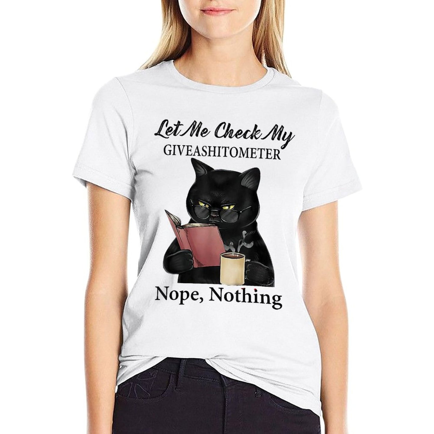 Let Me Check My GiveAShitTo Meter Nope, Nothing Black Cat  Rolled Sleeves T-Shirt