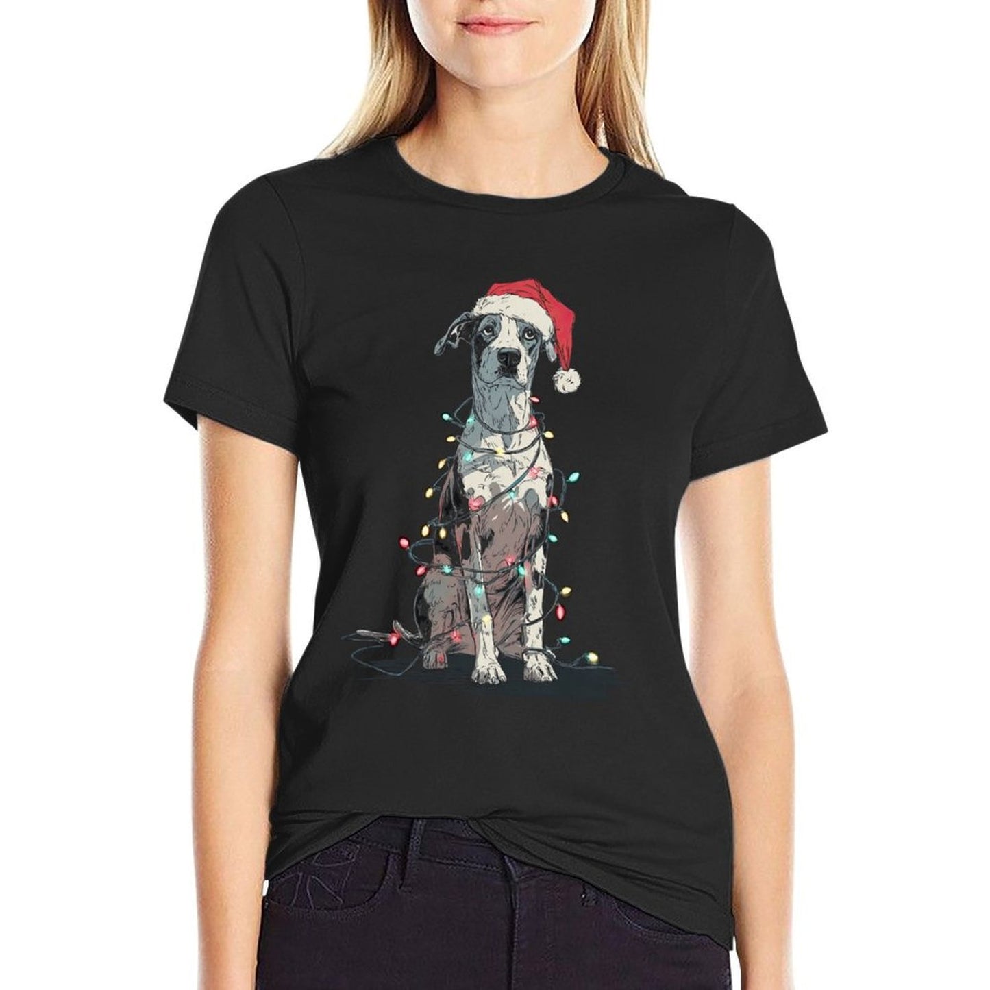 Funny Catahoula Leopard Dog Christmas Graphics Lights Lover  High-quality Stitching T-Shirt