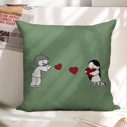 Hearts Throw Linen Throw Pillow Cover