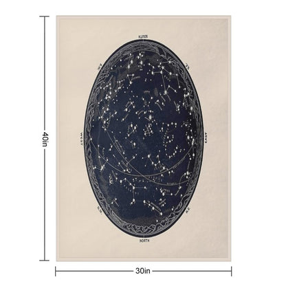 Antique Map of The Night Sky, 19th Century Astronomy Throw Blanket