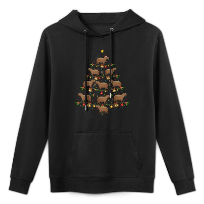 Capybara Christmas Tree Gift Funny Christmas Capybara Shrink-Resistant Hoodie