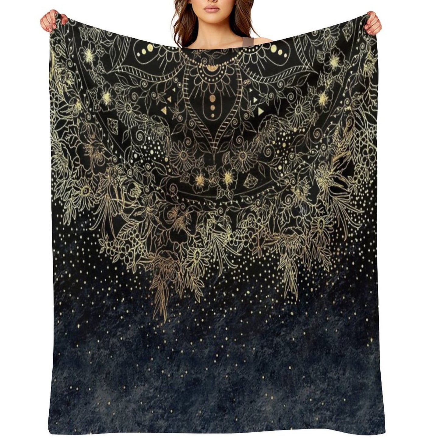 Blue Gold Mandala Floral Throw Blanket