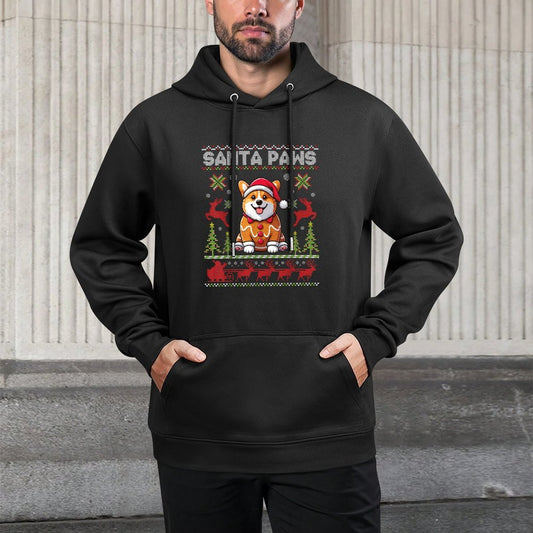 Pembroke Welsh Corgi Santa Paws Merry Christmas Ugly Sweater Breathable Fabric Hoodie