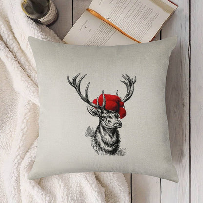 Deer with A Pollen Hat Linen Throw Pillow Cover