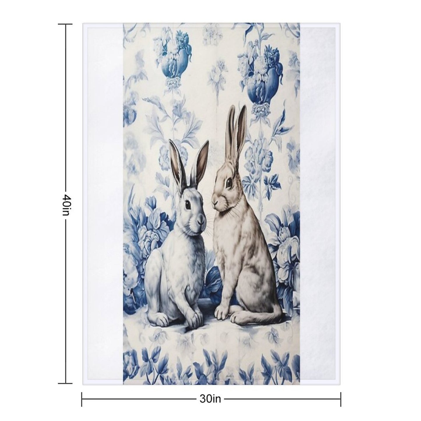 Toile De Jouy Blue Two Rabbits  Delft Blue  Floral And Animal Throw Blanket