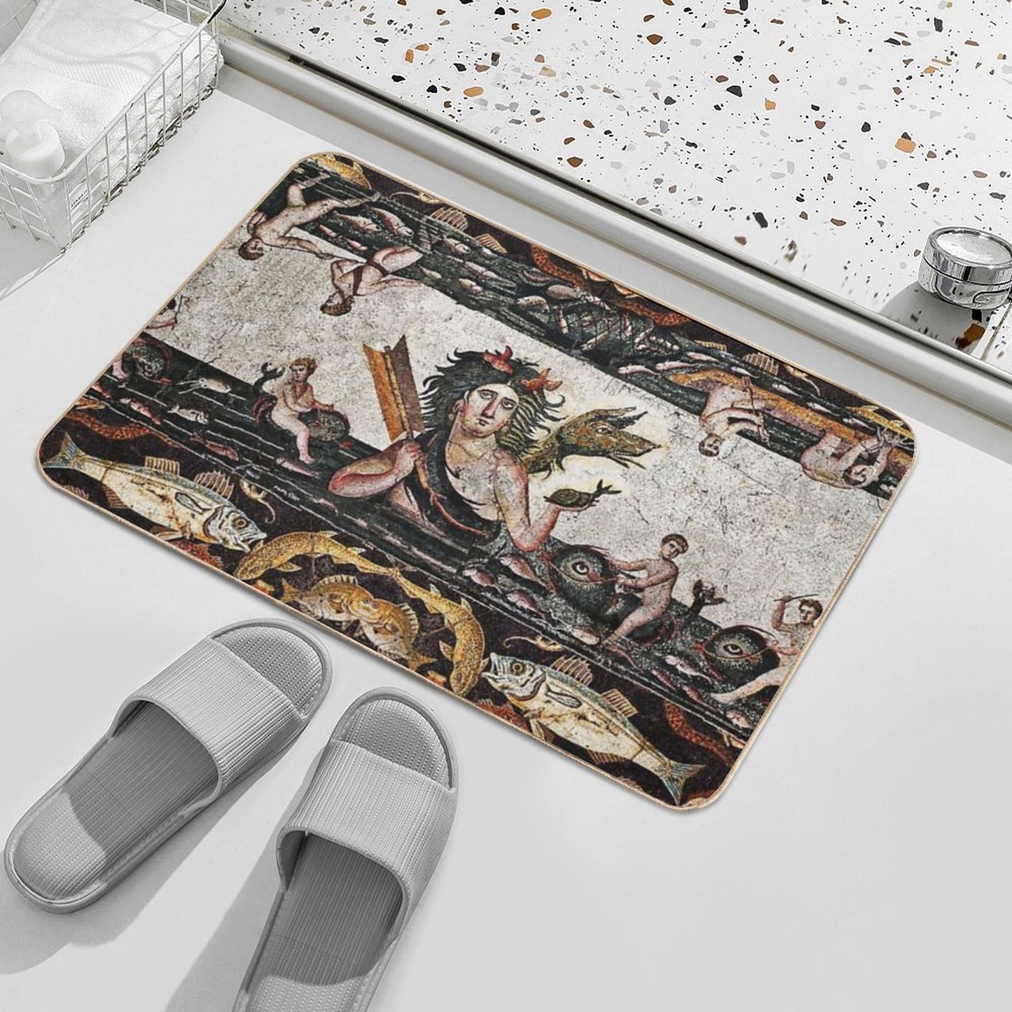 THALASSA SEA GODDESS WITH SNAKE DRAGON ,DOLPHINS,FISHES,NAUTICAL ,OCEAN - SEA LIFE MOSAICS Bath Mat