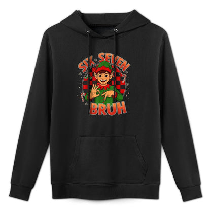 HUGvyn Six Seven Bruh Meme Christmas Funny Elf 67 Meme Boys Cotton-Polyester Blend Hoodie