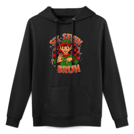 HUGvyn Six Seven Bruh Meme Christmas Funny Elf 67 Meme Boys Cotton-Polyester Blend Hoodie