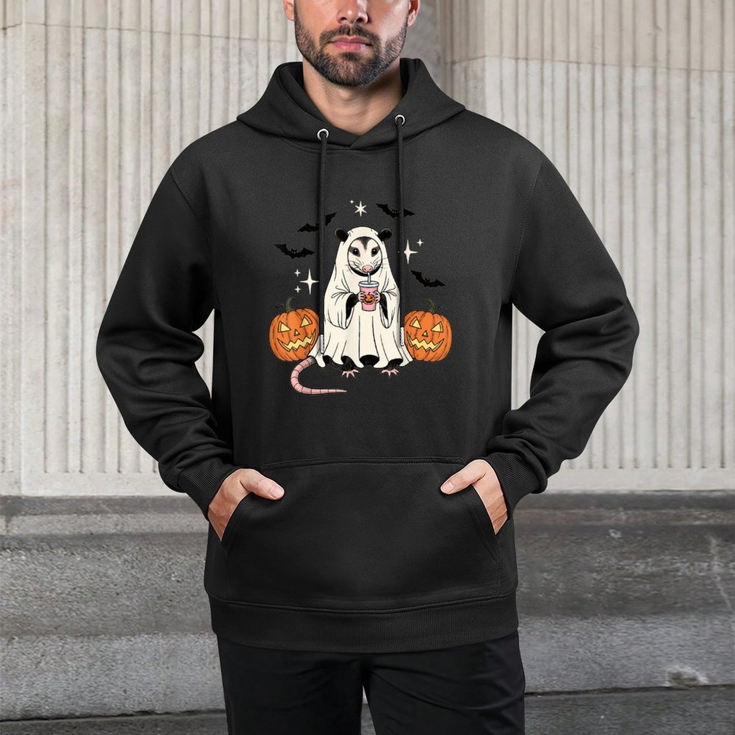 Spooky Possum Ghost Pumpkin Halloween Funny Cute Colorfast Hoodie