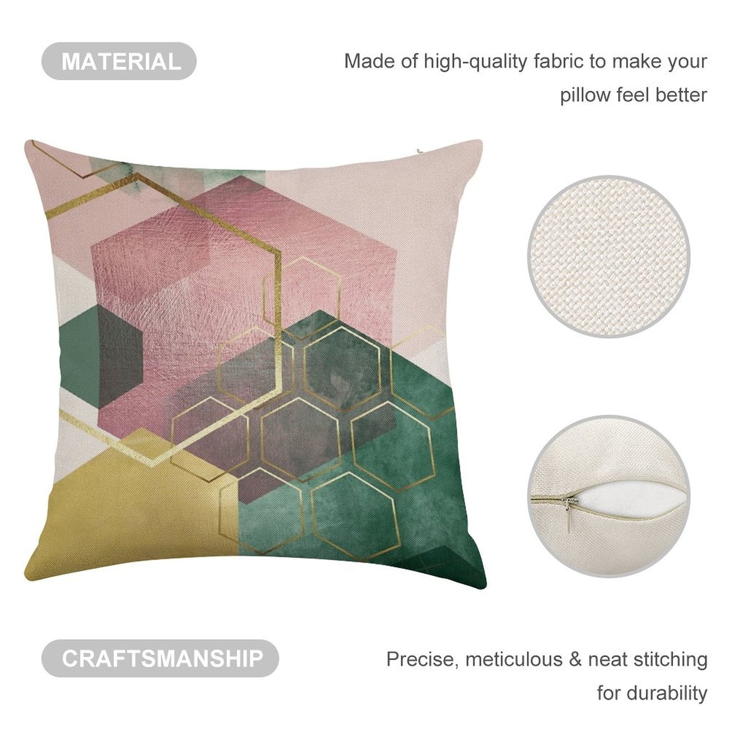 Emerald Green And Pink Geo No 3 Linen Throw Pillow Cover