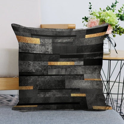 Urban Black & Gold Linen Throw Pillow Cover