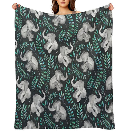 Laughing Baby Elephants – Emerald And Turquoise Throw Blanket