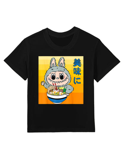 Funny Labubu Eating Ramen Japanese Monster Lover Birthday Kids T-Shirt