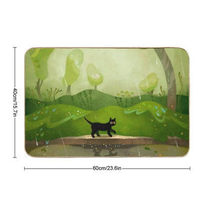 Kitty on A Rainy Day  Non-Slip Bath Mat