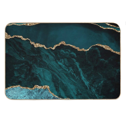 Amazing Blue And Teal Faux Malachite Marble Bath Mat