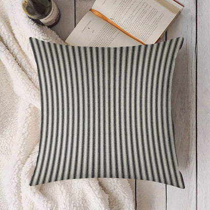 Old Fashioned Ticking Stripes Black And White Linen Throw Pillow Cover
