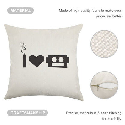 I LOVE ROBOTS THROW PILLOW Linen Throw Pillow Cover