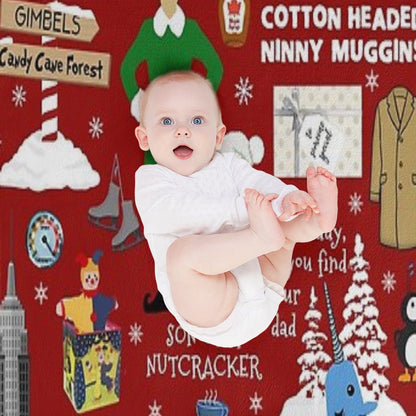 Buddy The Elf Collage, Red Background Throw Blanket