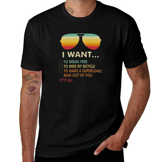Funny Music Lover Gift Bicycle Costume I Want It All  Vintage-inspired T-Shirt