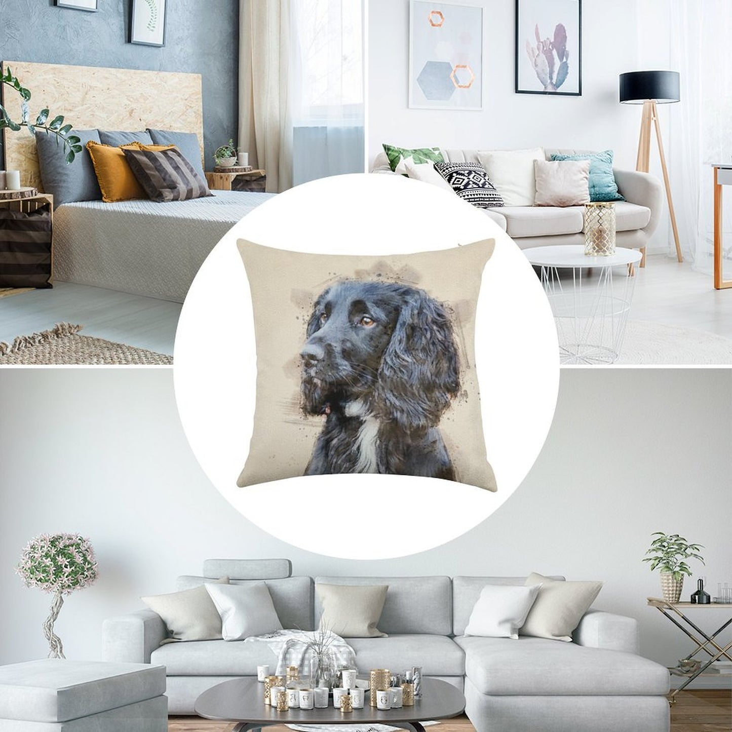 Autumnal Spaniel Linen Throw Pillow Cover