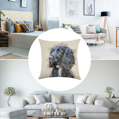 Autumnal Spaniel Linen Throw Pillow Cover