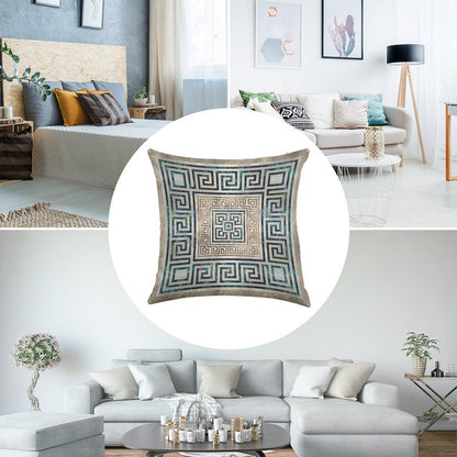Greek Key Ornament - Greek Meander -Abalone And Gold Linen Throw Pillow Cover