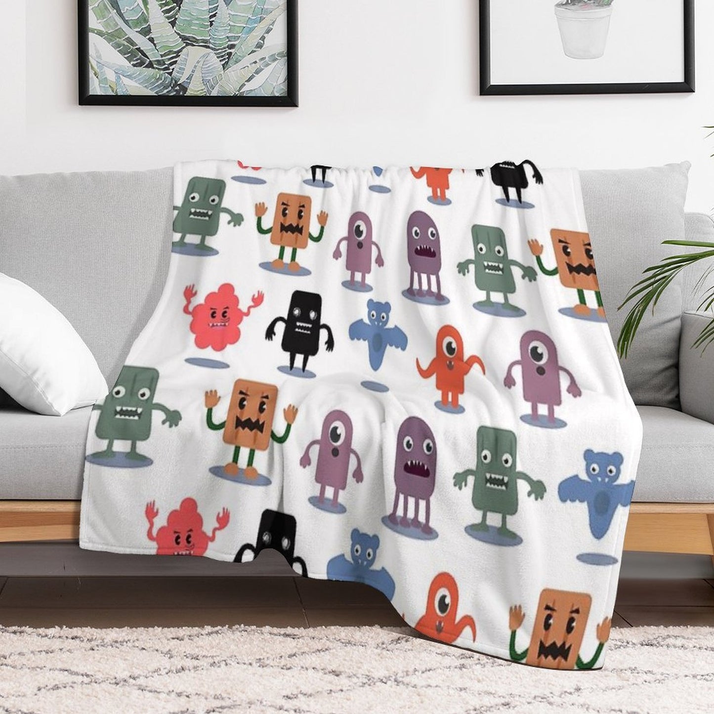 Monster Collection Pattern Throw Blanket