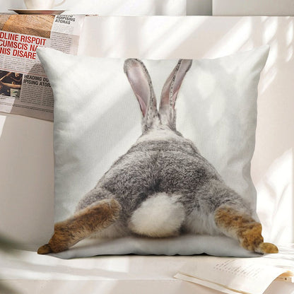 Just Relax Rabbit - View from Behind Linen Throw Pillow Cover