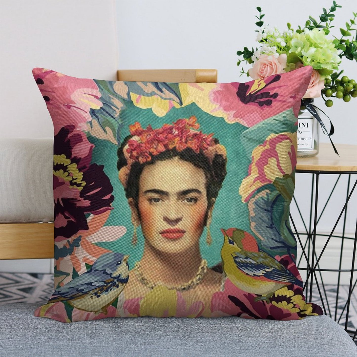 Frida Kahlo V Linen Throw Pillow Cover