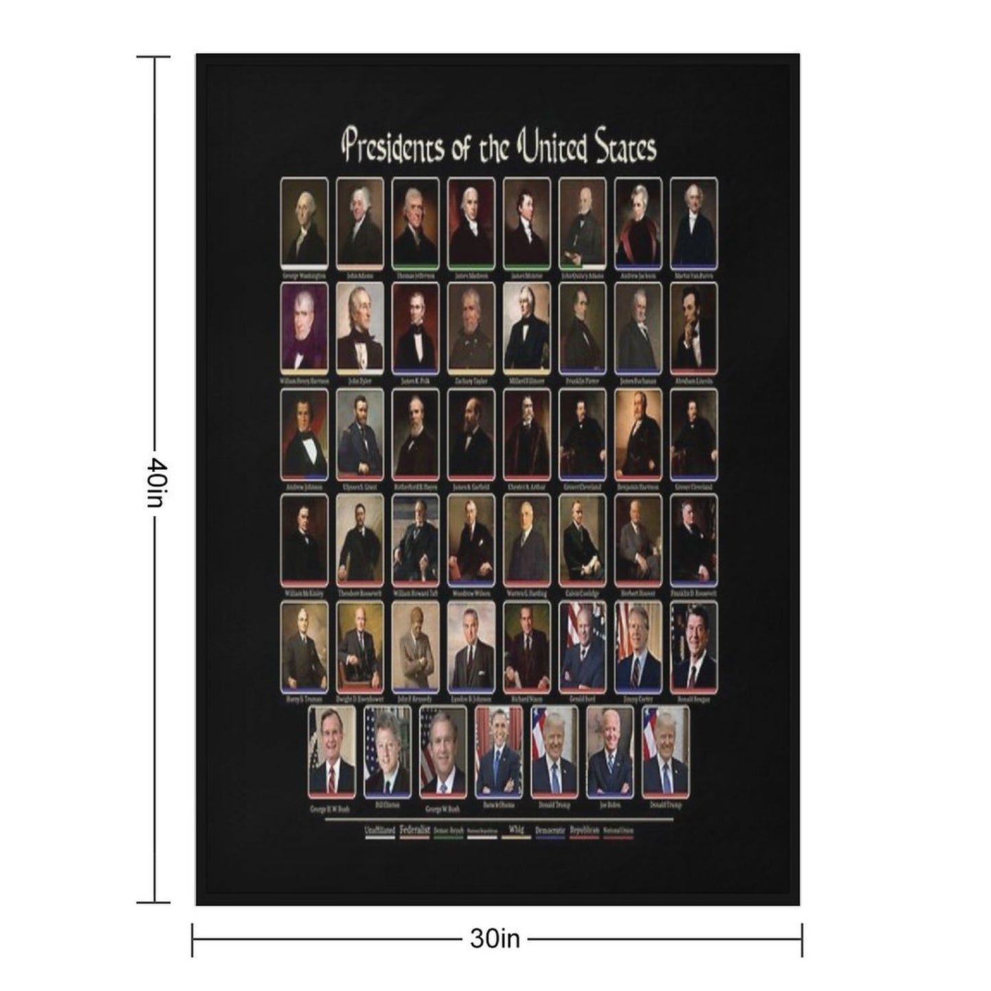 47 Presidents of The United States List (Updated - Including Trump) Throw Blanket
