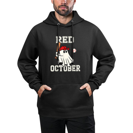 Funny in October We Wear Red Halloween Ghost Baseball Machine Washable Hoodie